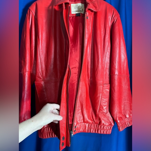 Red Georgetown Leather Design Vintage Bomber Style Leather Jacket-Men’s Small - Picture 2 of 12